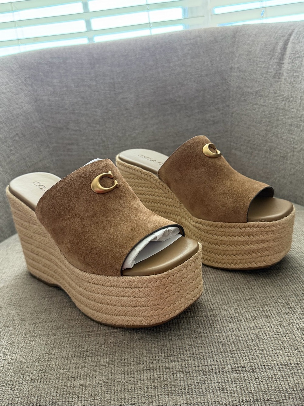 Coach size 7 Brown Suede Espadrille Platform Wedge Slides - Picture 5 of 16